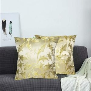 Set Of 2 Throw Pillow case Cover Floral Jacquard Champagne and Gold
